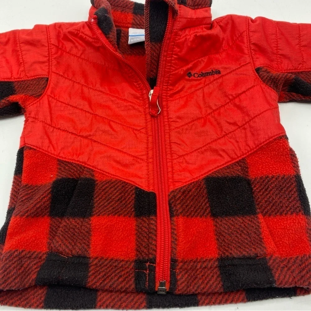 Columbia Plaid Fleece Jacket Girls Boys Size 6-12 months Red And Black Full Zip